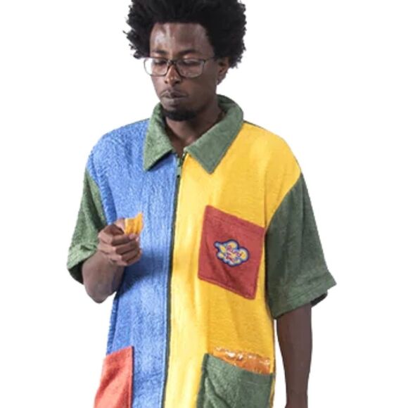 NEW Round Two Potato Chip Terry Cloth clowncore beach shirt oversized unisex XS‎ - Picture 11 of 12